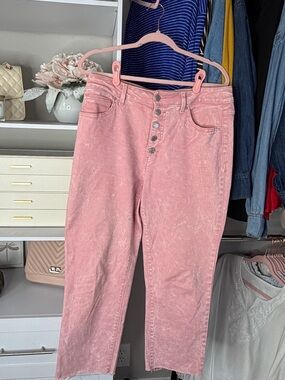Time and Tru High-Rise Pink Button-Fly Straight Jeans